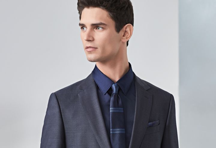 Dark blue silk shirt and tie by BOSS