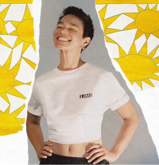 Women wearing personalized white t-shirt by HUGO