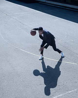 A basketballer in a suit for the BOSS #SuitChallenge