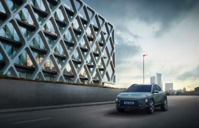 The distinctive twin headlamp design of the Hyundai KONA.