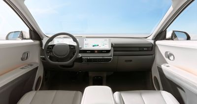 Interior view of the cockpit inside the Hyundai IONIQ 5 Project 45 all-electric compact SUV.