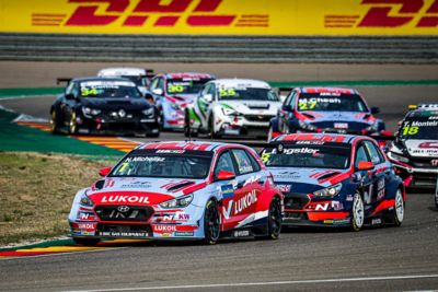 the Hyundai i30 TCR N in the lead of a touring car race.
