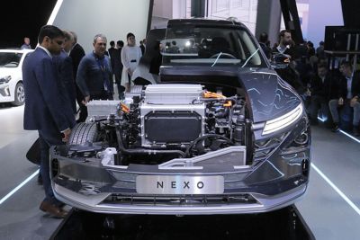 A cut through of the all-new Hyundai Nexo at the Geneva Motor Show 2018.