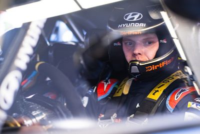 Hyundai Motorsport driver Ott Tänak in the drivers seat of the i20 Coupe WRC.