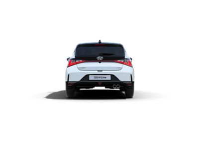 The rear bumper and twin muffler exhaust on the Hyundai i20 N Line.
