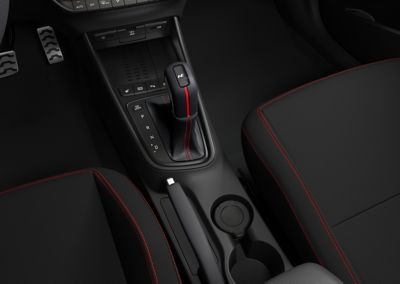 The specially-designed gear shift inside the Hyundai i20 N Line.