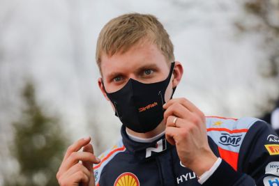 Hyundai Motorsport driver Ott Tänak wearing a mask after one of his races.