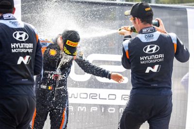 The Hyundai WRC team celebrating the back-to-back championship in the season 2020.
