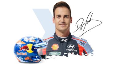 Hyundai Motorsport driver Dani Sordo, his signature and helmet.