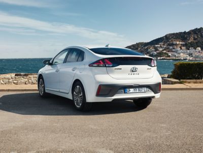 The Hyundai IONIQ Plug-in Hybrid shown from the rear featuring the new full LED lights.	