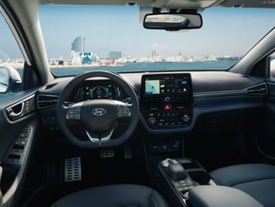 The cockpit of a Hyundai IONIQ Electric.