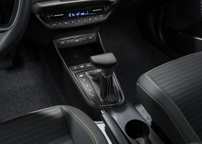 The Hyundai i20 centre console with automatic gear shifter