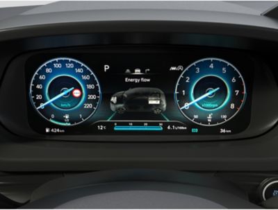 Het 10,25-inch digitale instrumentpaneel in de Hyundai BAYON, de nieuwe crossover-SUV.