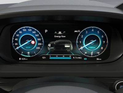 The brilliant 10.25” digital cluster inside of the Hyundai BAYON compact crossover SUV.