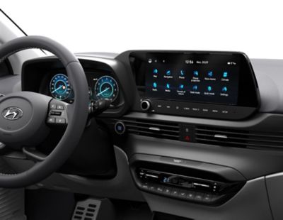 The 10.25’’ centre touchscreen and digital cluster in the Hyundai BAYON compact crossover SUV.