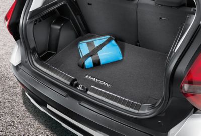 The Hyundai BAYON trunk mat made from high-quality velour and BAYON logo.