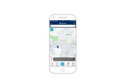 Schermata app Hyundai Bluelink con ricerca auto
