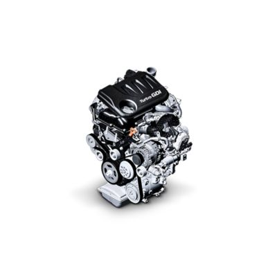 Vista en detalle de un motor de gasolina Hyundai Turbo GDi.