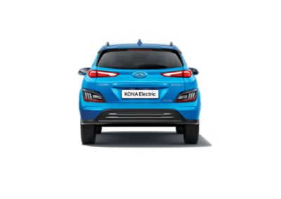 Vue arrière du Hyundai KONA Electric avec son bouclier arrière et son sabot de protection.