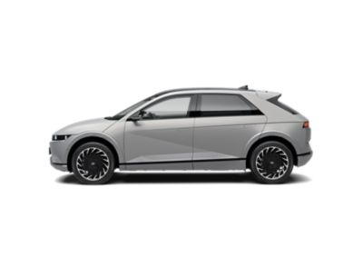 Seitenansicht eines Hyundai IONIQ 5 mit seiner aus geometrischen Formen modellierten Karosserie.