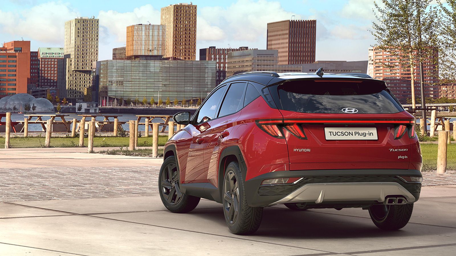 Hyundai TUCSON Plug-in Hybrid in Engine Red rear view