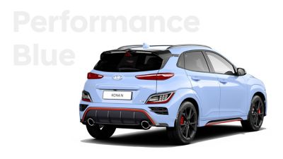 Hyundai KONA N SUV o wysokich osiągach w kolorze Performance Blue.
