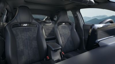 heated and ventilated front seats inside the new Hyundai i30 N performance hatchback