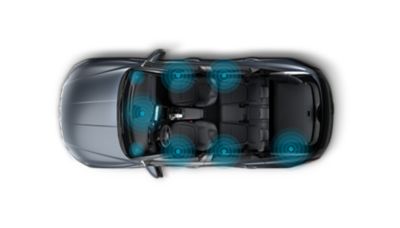 The premium KRELL sound system in the Hyundai TUCSON Plug-in Hybrid SUV and the speaker location.