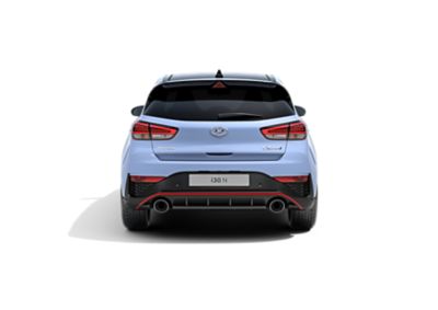 Der Hyundai i30 N von hinten in der Farbe Performance Blue.