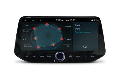 Imagen en detalle de la pantalla táctil de 10,25” del nuevo Hyundai i30 Fastback N.