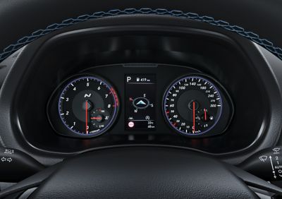 Detail of the N Cluster inside the Hyundai i30 N performance hatchback