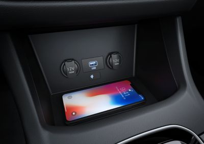 Wireless charging in the centre console of the Hyundai i30 N performance hatchback