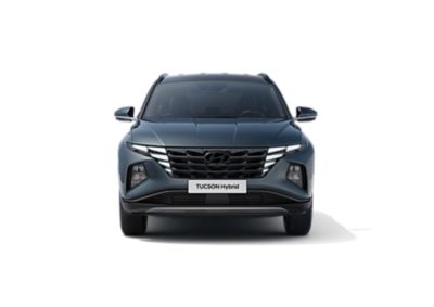 The all-new Hyundai Tucson Hybrid compact SUV pictured from the front.