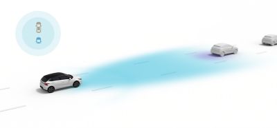 Ilustrácia zobrazujúca prvok Hyundai SmartSense s Výstrahou na odídenie vozidla pred vami