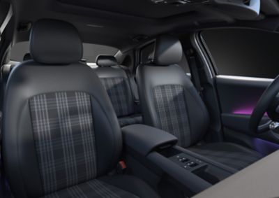 Interior view of the Hyundai IONIQ 6 First edition with special seat patterns. 