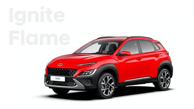 The new great variety of colour options of the new Hyundai Kona: Ignite Flame.