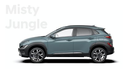 The new great variety of colour options of the new Hyundai Kona: Misty Jungle.