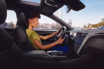 Interior design view of the all-new Hyundai Tucson compact SUV's cockpit.