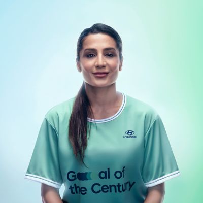 Hyundai Team Century member Nadia Nadim Danish footballer wearing a Hyundai Team Century shirt