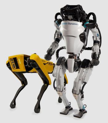 Boston Dynamics robot Spot ritratto con un altro robot Atlas