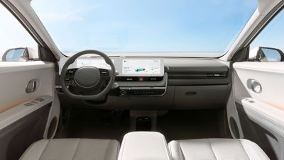 The cockpit of the Hyundai IONIQ 5 midsize CUV.
