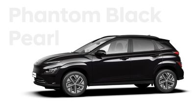 The Hyundai KONA Electric with the exterior colour Phantom Black Pearl.