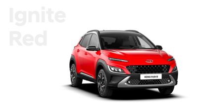 The new great variety of colour options of the new Hyundai Kona Hybrid: Ignite Flame.