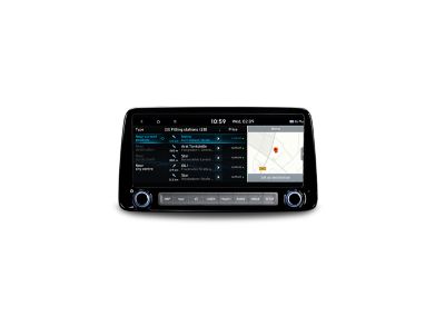 Immagine dello schermo del sistema di navigazione da 10.25” di Nuova Hyundai KONA che mostra informazioni sul prezzo del carburante in tempo reale.