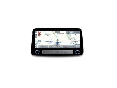 Immagine dello schermo del sistema di navigazione da 10.25” di Nuova Hyundai KONA che mostra le notifiche autovelox.