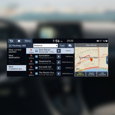 Screenshot of the street parking finder that's part of Hyundai's LIVE Services.