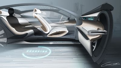 Image of a 3D computer model of a Hyundai concept car.