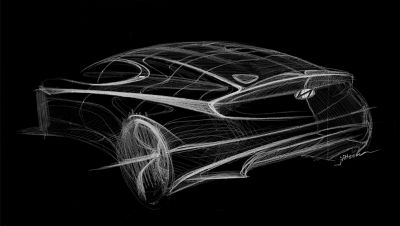 Initial sketch of the 2018 'Le Fil Rouge' concept car.
