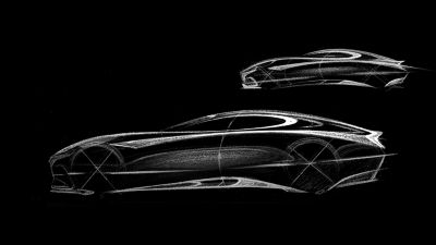 A more high-fidelity sketch of a concept car.