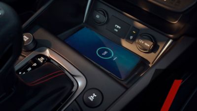 The wireless charging port in the centre console of the Hyundai N Line models.